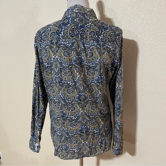 J. Crew blue yellow paisley floral the perfect shirt cotton button up top MEDIUM - Picture 4 of 7